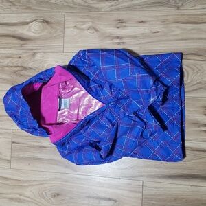 Columbia Kids Blue Checkered Raincoat with Pink Hood
